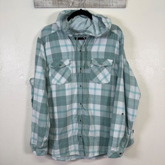 Columbia Button Front Green Plaid Hoodie Flannel Shirt 2x Layer Outdoor Cotton - Picture 1 of 10